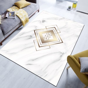 Gold Detailed Rug,Marble Pattern Rug,White Rug,Living Room Rug,Modern Rug,Non-Slip Rug,Washable Rug,Area Rug,Aesthetic Rug,Minimalist Rug