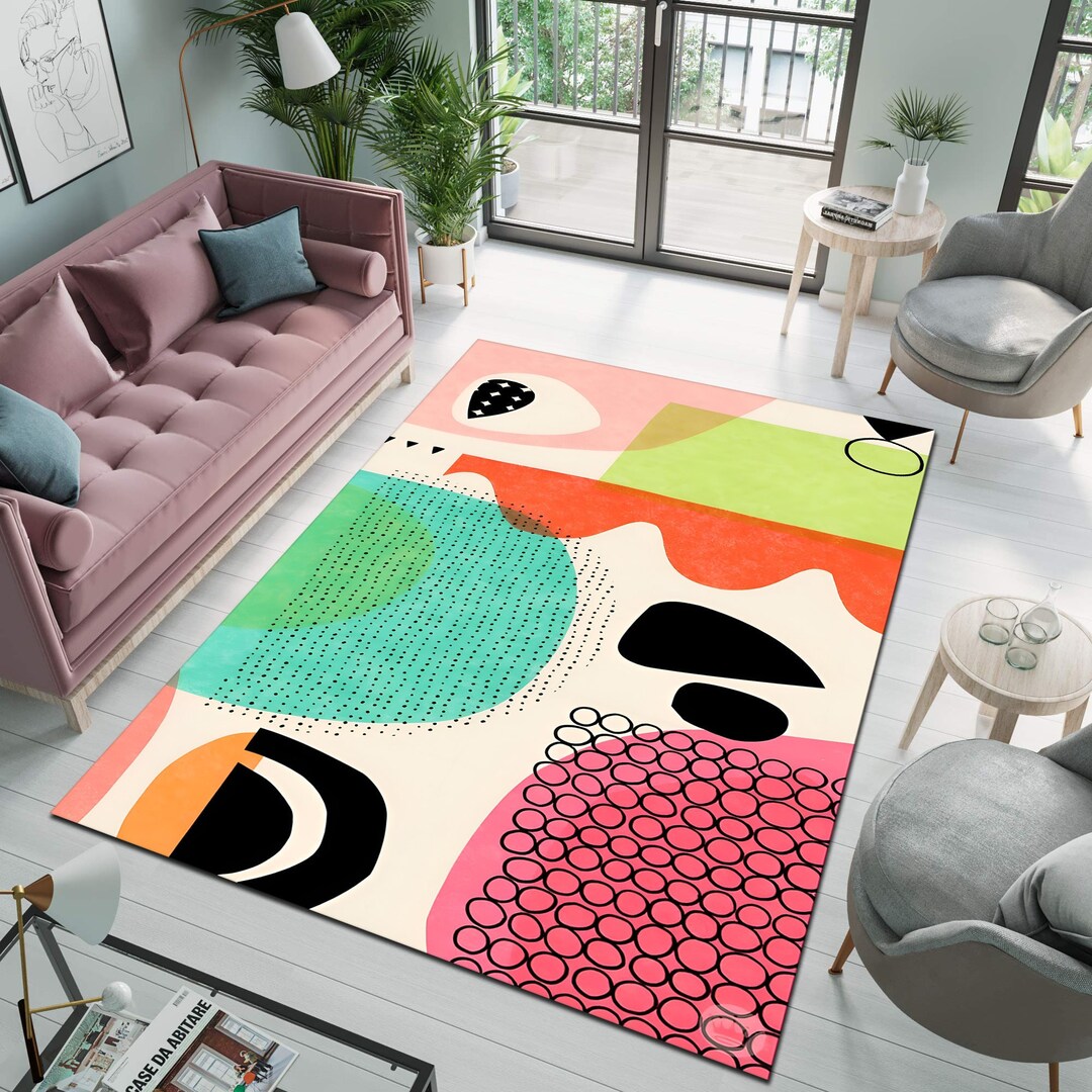 Red Abstract Boho Rug Abstract Boho Area Rug, Modern Colorful Cotton Rug - Etsy