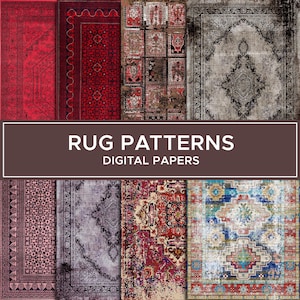 Puede incluir: Un paquete de papel digital con 10 patrones de alfombras diferentes. Los patrones son una mezcla de estilos tradicionales y modernos, con colores que van desde rojos y azules profundos hasta grises y cremas apagados. Los papeles digitales son perfectos para crear invitaciones, tarjetas, páginas de álbumes de recortes y otros proyectos de manualidades.