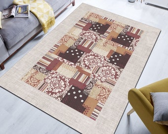Cotton Patchwork Area Rug, Modern Minimalist Design