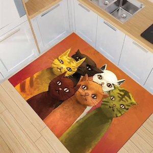 Cat Design Rug, Kitchen Rug, Non-Slip Kitchen Rug, Washable Kitchen Rug, Kitchen Runner Rug, Modern Rug, Area Rug, Minimalist Rug