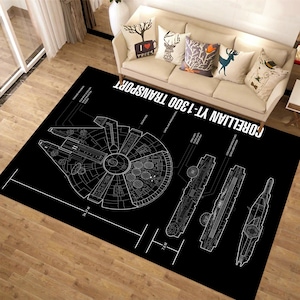 Alfombra de nave espacial de Star Wars, Halcón Milenario, Alfombra de Star Wars, Transporte de Star Wars, Decoración de películas, Alfombra de área, Alfombras para sala de estar, Alfombra fantástica