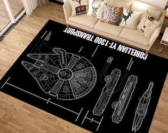 Star Wars Spaceship Rug, Millennium Falcon, Star Wars Rug, Star Wars Transport, Movie Decor, Area Rug, Rugs for Living Room, Fantastic Rug