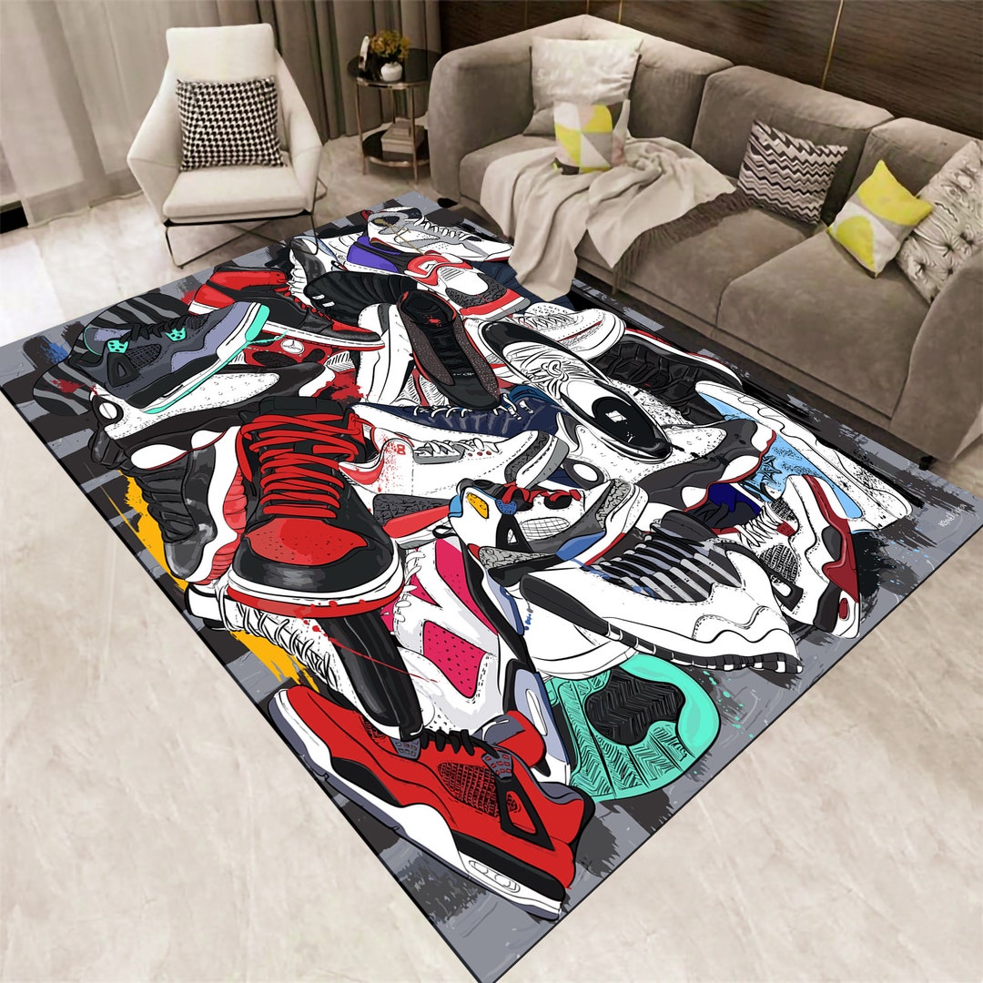 Sneakers Rug,shoes Rug,sneaker Room Rug,area Rug,mixed Sneakers Rug