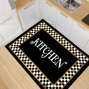 Checkered Pattern Rug, Kitchen Rug, Non-Slip Kitchen Rug, Washable Kitchen Rug, Kitchen Runner Rug, Modern Rug, Area Rug, Minimalist Rug