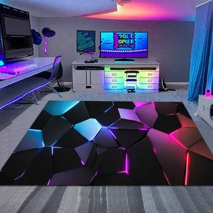 Geometric Gaming Rug Gamer Rug,geometric Rug,gaming Rug,play Room Rug,colorful Rug, Neon ...