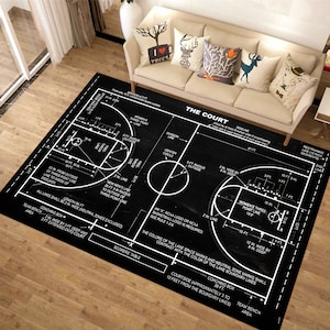 Basketbalveldtapijt, basketbaltapijt, sportdeken, NBA-tapijt, minimalistisch tapijt, populair tapijt, hypebeast-tapijt, aangepast tapijt, gebiedsdeken, zwart tapijt