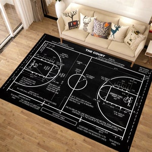 Basketball Court Rug, Basketball Rug, Sports Rug, NBA Rug, Minimalist Rug, Popular Rug,Hypebeast Rug, Custom Rug, Area Rug, Black Rug