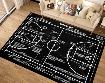 Basketball Court Rug, Basketball Rug, Sports Rug, NBA Rug, Minimalist Rug, Popular Rug,Hypebeast Rug, Custom Rug, Area Rug, Black Rug