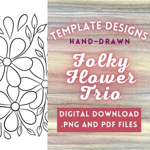 Folky Flower Trio PNG Digital File // Art Patterns, Pyrography Templates, Wood burning Design PDFs