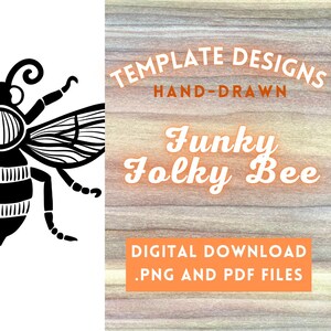 Folky Bee PNG Digital File // Art Patterns, Pyrography Templates, Wood burning Design PDFs
