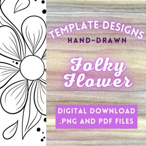 Folky Flower PNG Digital File // Art Patterns, Pyrography Templates, Wood burning Design PDFs
