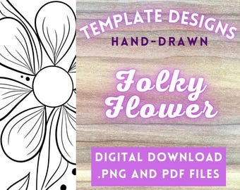 Folky Flower PNG Digital File // Art Patterns, Pyrography Templates, Wood burning Design PDFs