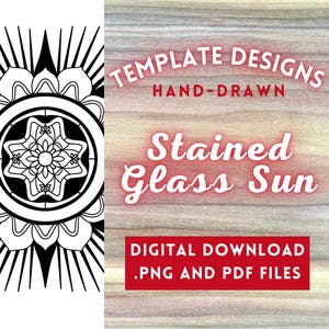 Stained Glass Sun PNG Digital File // Art Patterns, Pyrography Templates, Wood burning Design PDFs
