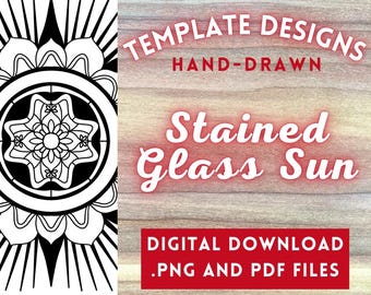 Stained Glass Sun PNG Digital File // Art Patterns, Pyrography Templates, Wood burning Design PDFs