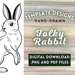 Folky Rabbit PNG Digital File // Art Patterns, Pyrography Templates, Wood burning Design PDFs