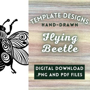 Flying Folk Beetle PNG Digital File // Art Patterns, Pyrography Templates, Wood burning Design PDFs