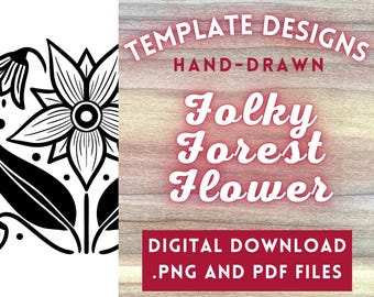 Forest Flowers PNG Digital File // Art Patterns, Pyrography Templates, Wood burning Design PDFs