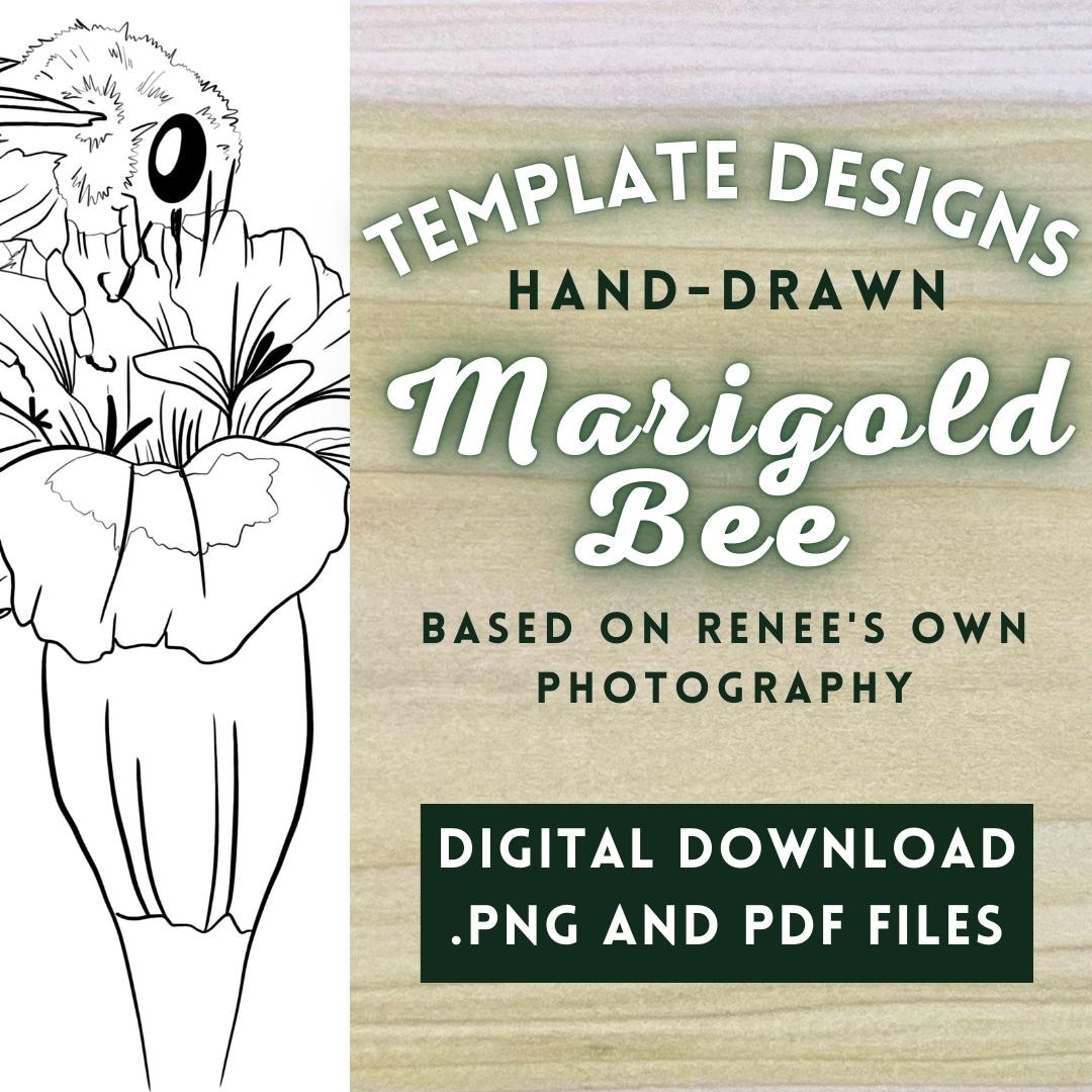 Marigold Bee PNG Digital File // Art Pattern, Pyrography Template, Wood ...