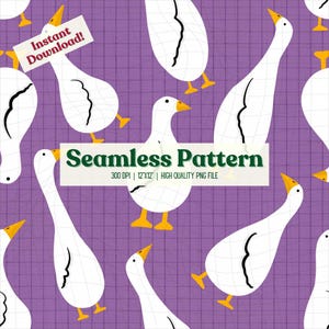 Silly Goose White Duck Seamless Repeating Pattern 300 DPI PNG Instant Digital Download | Paper Vinyl Fabric Design Sublimation Cute Animals