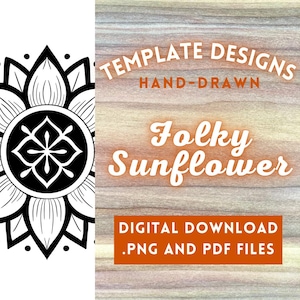 Folk Sunflower PNG Digital File // Art Patterns, Pyrography Templates, Wood burning Design PDFs