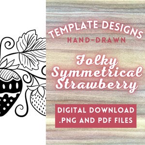Folky Strawberries PNG Digital File // Art Patterns, Pyrography Templates, Wood burning Design PDFs