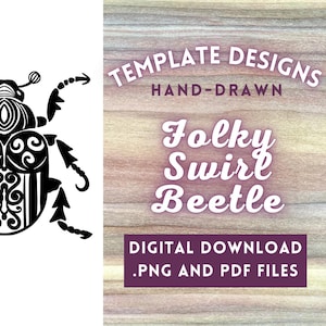 Folky Beetle PNG Digital File // Art Patterns, Pyrography Templates, Wood burning Design PDFs