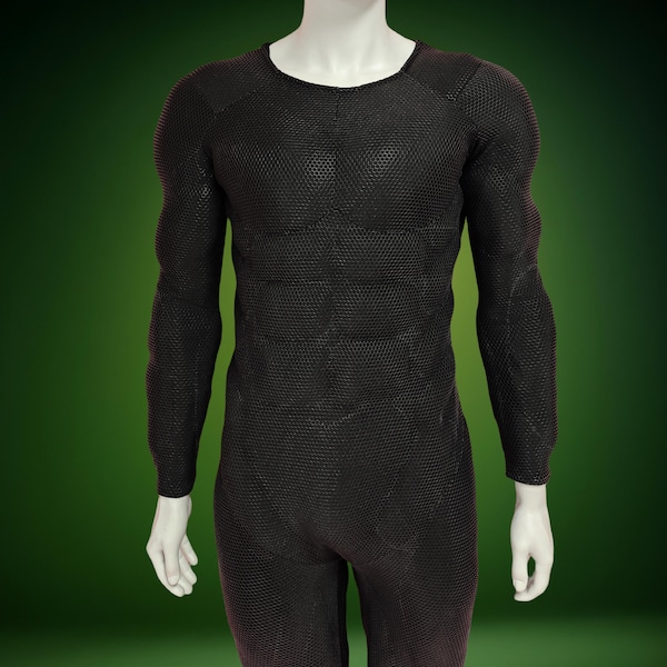 Custom Muscle Suit: Czarny, niski kołnierzyk, body cosplay z sitodrukiem