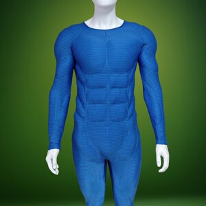 Blauer Siebdruck-Druck Muskelanzug, Custom Fit Muskelanzug, Cosplay Superheld, Muskelanzug Männer, Comic-Con Cosplay Anzug, Halloween-Kostüm