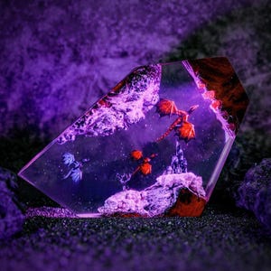 Dragon Diorama Resin Lamp, Handmade Fantasy Night Light – Mystical Fire & Ice Dragon Diorama – Unique Home Decor Gift for Him or Her