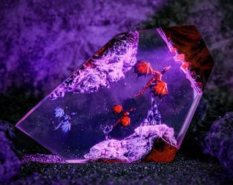 Dragon Diorama Resin Lamp, Handmade Fantasy Night Light – Mystical Fire & Ice Dragon Diorama – Unique Home Decor Gift for Him or Her
