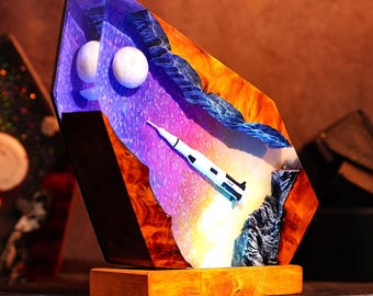 Apollo 11 Saturn V Rocket Lamp, SpaceX Starship Resin Night Light, Handmade Galaxy Lamp, Space Room Decor, Christmas Gift Lamp, Gift for Kid