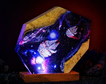 Spaceship Resin Lamp, Universe Night Light, Galaxy Diorama Lamp, Epoxy Resin Art, Home Decor, Handmade Gift