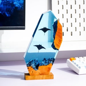 Manta Rochen Harz Lampe, Ozean Nachtlicht, Manta Rochen Epoxy Lampe, Epoxidharz Kunst, Wohnkultur, handgemachtes Geschenk