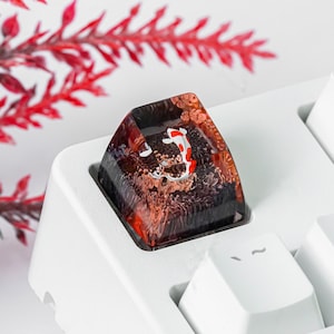 Tapa de tecla de pez koi, Coral rojo y negro, Tapa de tecla artesanal, Koi japonés, Tapa de tecla para teclado mecánico MX Cherry Switches, Regalo hecho a mano