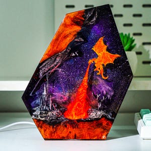 Dragon Resin Lamp, Fantasy Night Light, Fire-Breathing Diorama, Epoxy LED Lamp, Gift for Gamers, Halloween Lamp Decor, Christmas Gift