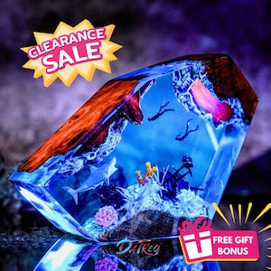 Ocean Resin Lamp CLEARANCE SALE + FREE Gift, Deep Sea Night Light, Underwater Epoxy Light, Gift for Divers, Halloween 2025 Decor