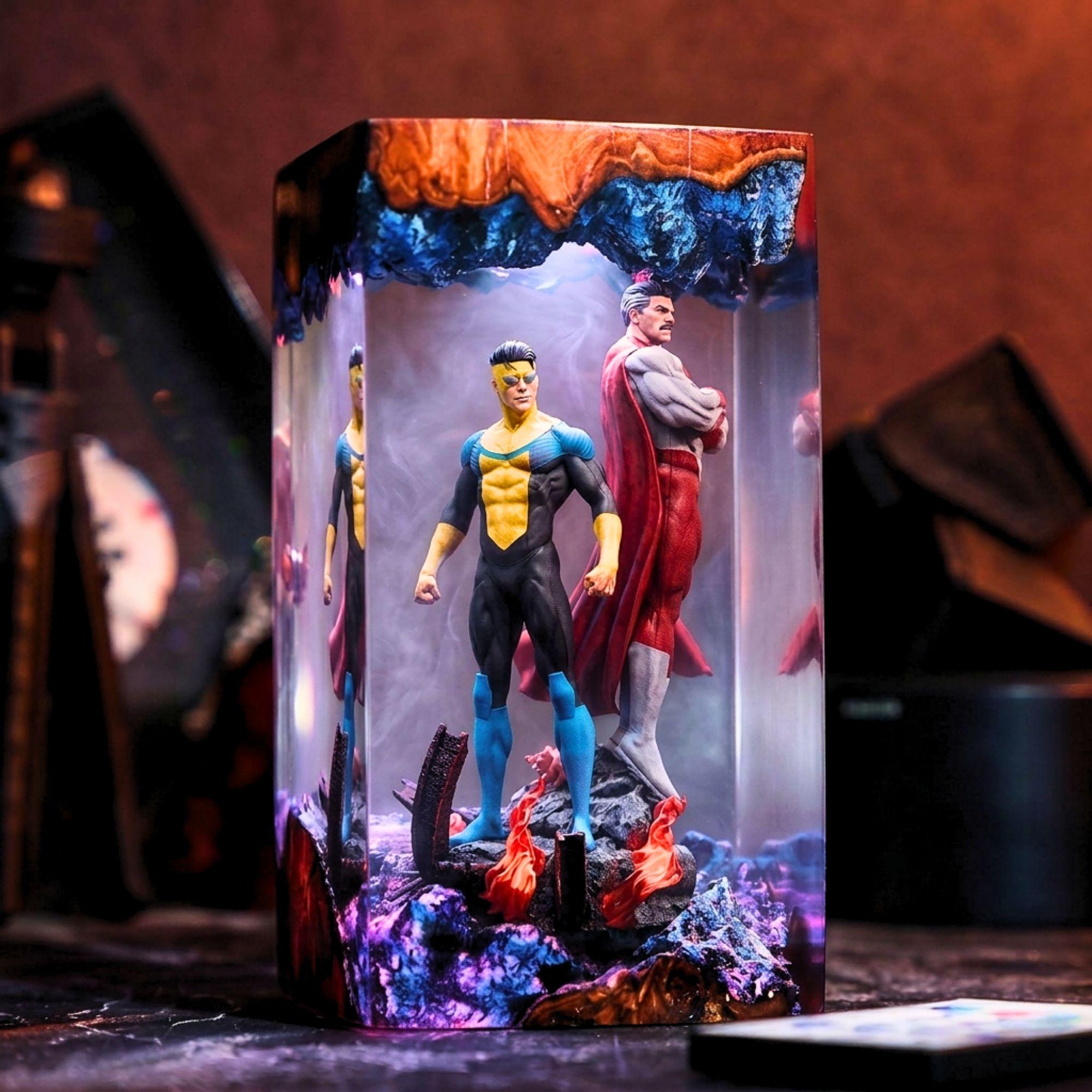 Invincible Lamp Invincible Omni Man Defeats Mark Resin Lamp,superhero Battle Action ...