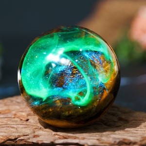 Aurora Borealis Paperweight, Northern Lights Wood Resin Paperweights, Decor Ball, Aurora Globe, Gift for Her