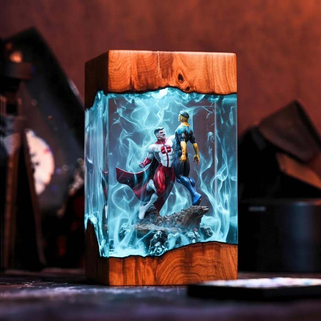 Invincible Lamp Invincible Omni Man Defeats Mark Resin Lamp,superhero Battle Action ...