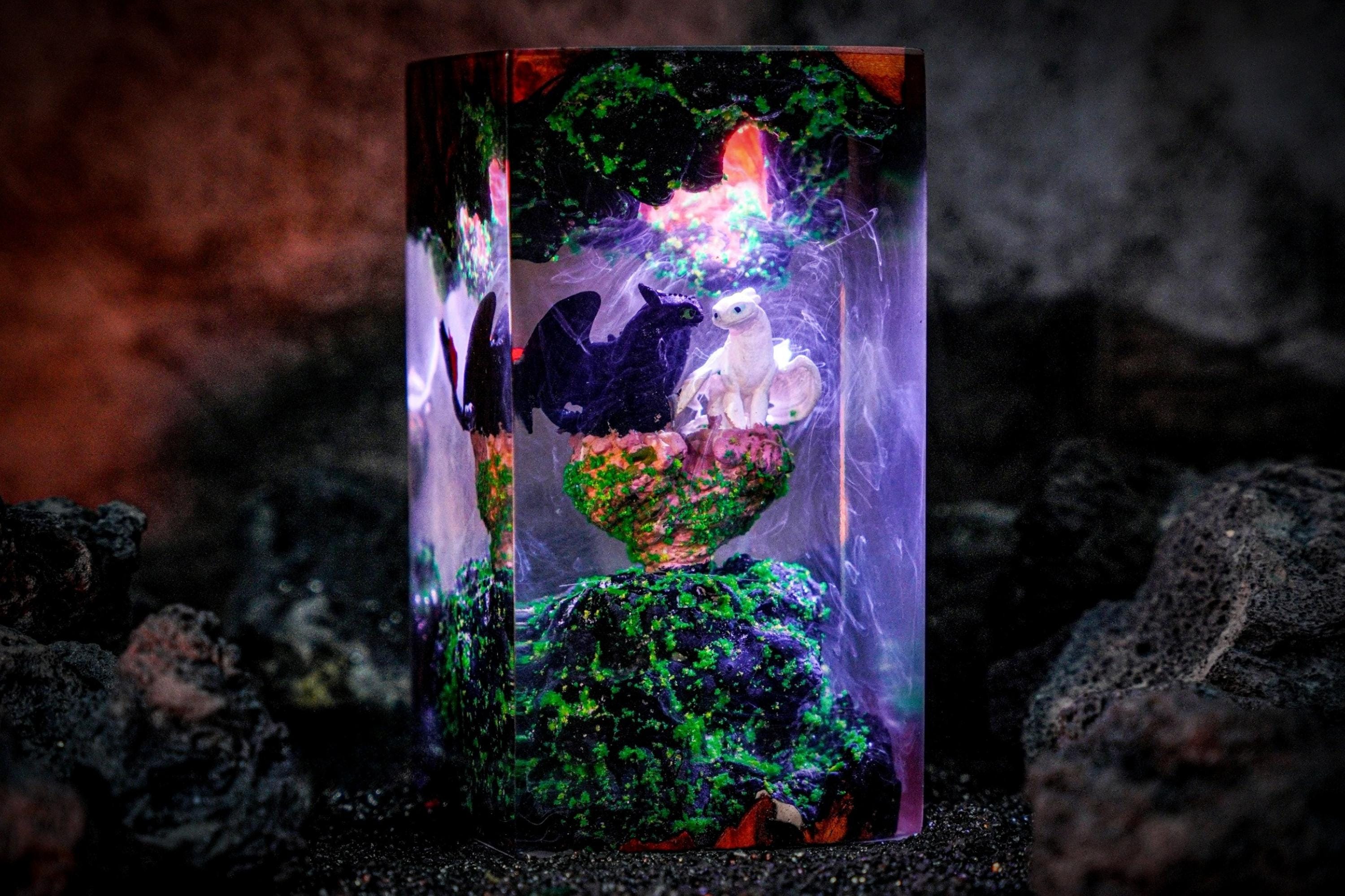 Toothless & Light Fury Diorama Lamp, Handmade Fantasy Night Light, How to Train Your Dragon Resin Lamp, Gift for Her, Birthday Gift