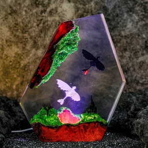 Drachenzähmen Nachtlicht, handgemachte Harzlampe mit Ohnezahn & Light Fury | Fantasy LED Diorama für Fans, Sammler