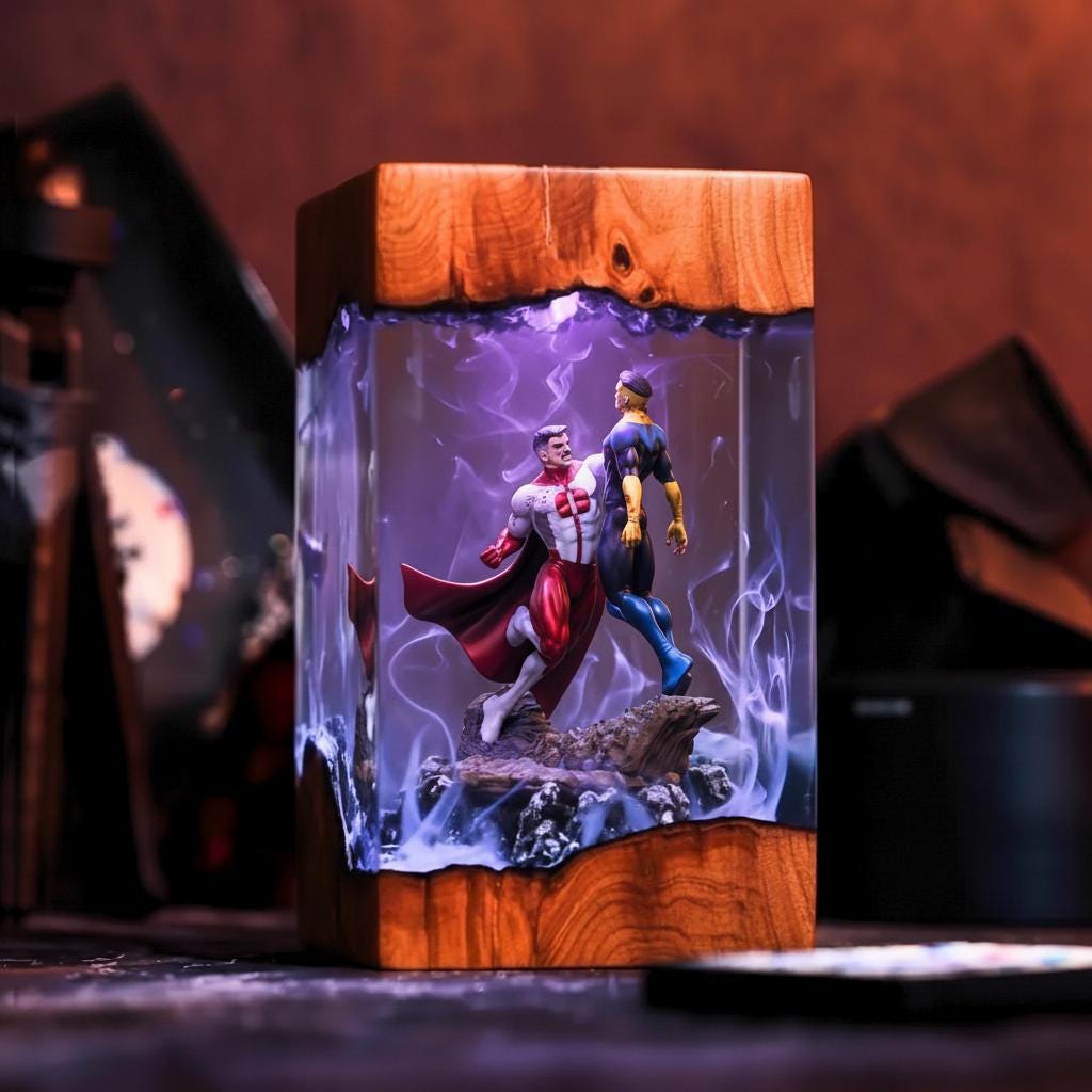 Invincible Lamp Invincible Omni Man Defeats Mark Resin Lamp,superhero Battle Action ...