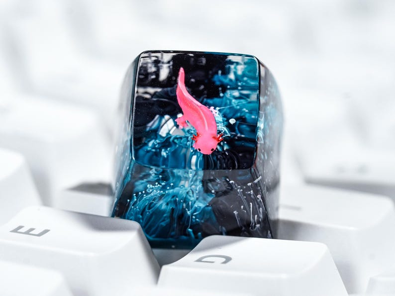 Axolotl Fish in Ocean Keycap, Artisan Keycap, Custom Keycap, Resin ...