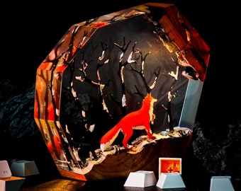 Fox Resin Lamp, Fox in Winter Forest Night Light, Fox Diorama Lamp, Epoxy Resin Art, Home Decor, Gift for Him