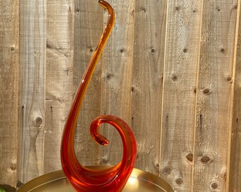 MCM Viartec Murano Style Selenium Orange & Red Art Glass Sculpture.