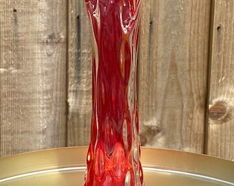 Vintage MCM Tri - Colour Swung Art Glass Vase With Raised Bobbles
