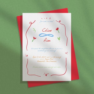 Whimsical Wedding Invitation Template, Handwritten & Hand Drawn Invite, Colorful Bright Artsy Wedding Invitation, Modern Wedding | CORJL