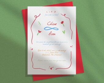 Whimsical Wedding Invitation Template, Handwritten & Hand Drawn Invite, Colorful Bright Artsy Wedding Invitation, Modern Wedding | CORJL