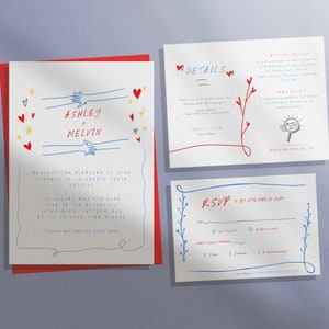 Whimsical Wedding Invitation Template Set, Hand Drawn & Handwritten, Scribble, Fun, Colourful, Editable, Digital Download, CORJL